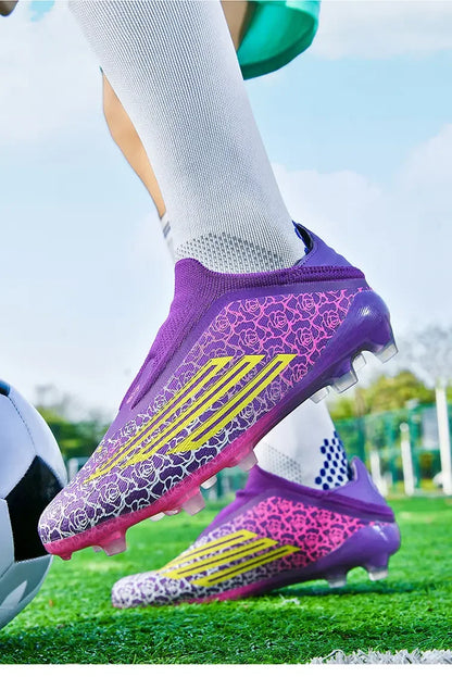 Men High Top Soccer Cleats Firm Ground Stud Sole Breathable Wear Resistant Outdoor Lawn Match Training Football Shoes