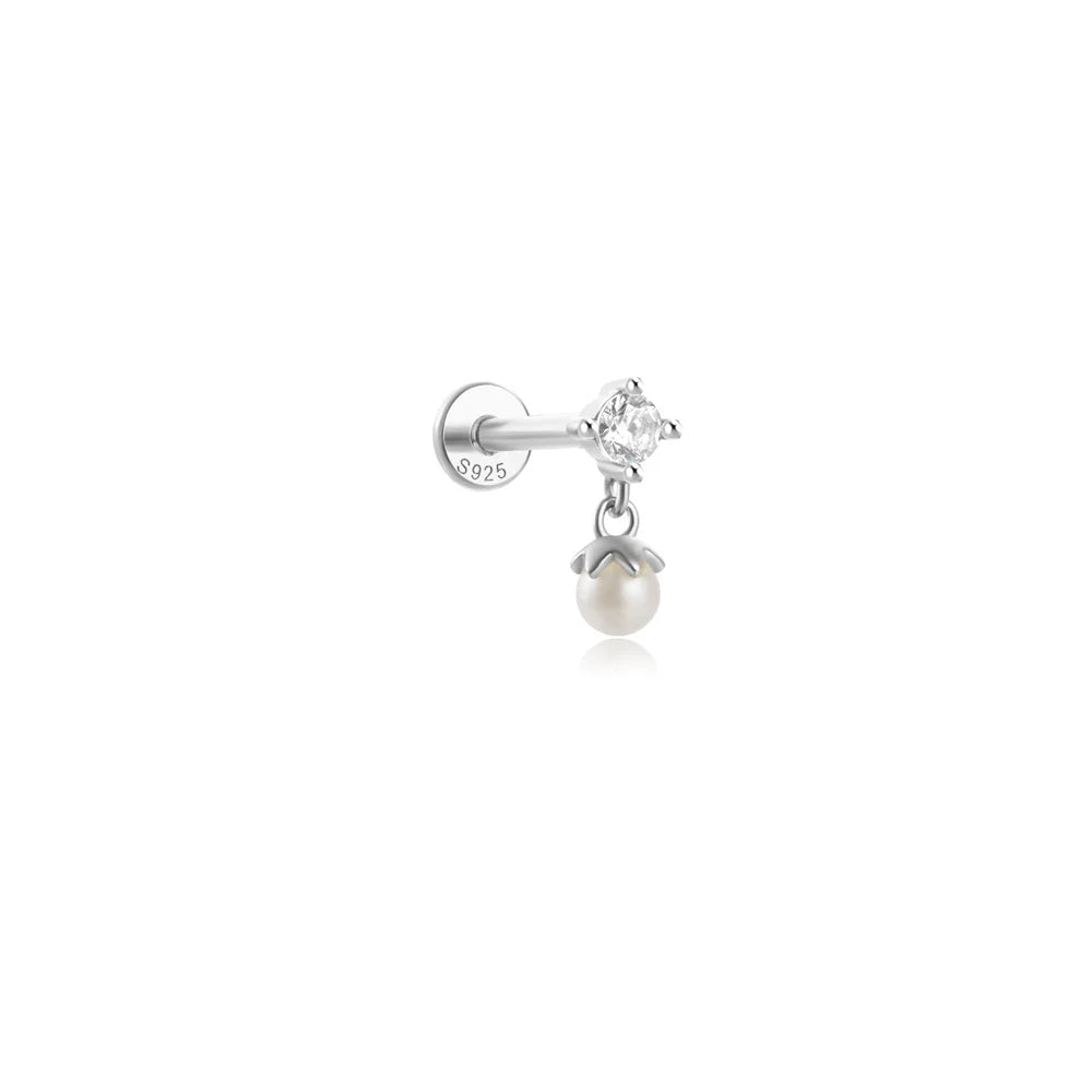 925 Sterling Silver Star/Flower/Pearl Zircon Dangle Earrings For Women 1pc Simple Earrings For Women Girl Wedding Gift