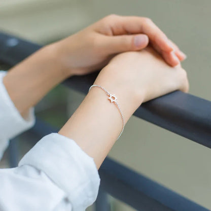 Fashion Real 100% 925 Sterling Silver Hexagram and Star Simple Chain Bracelet Female  Silver 925 Fine Jewelry Accessories