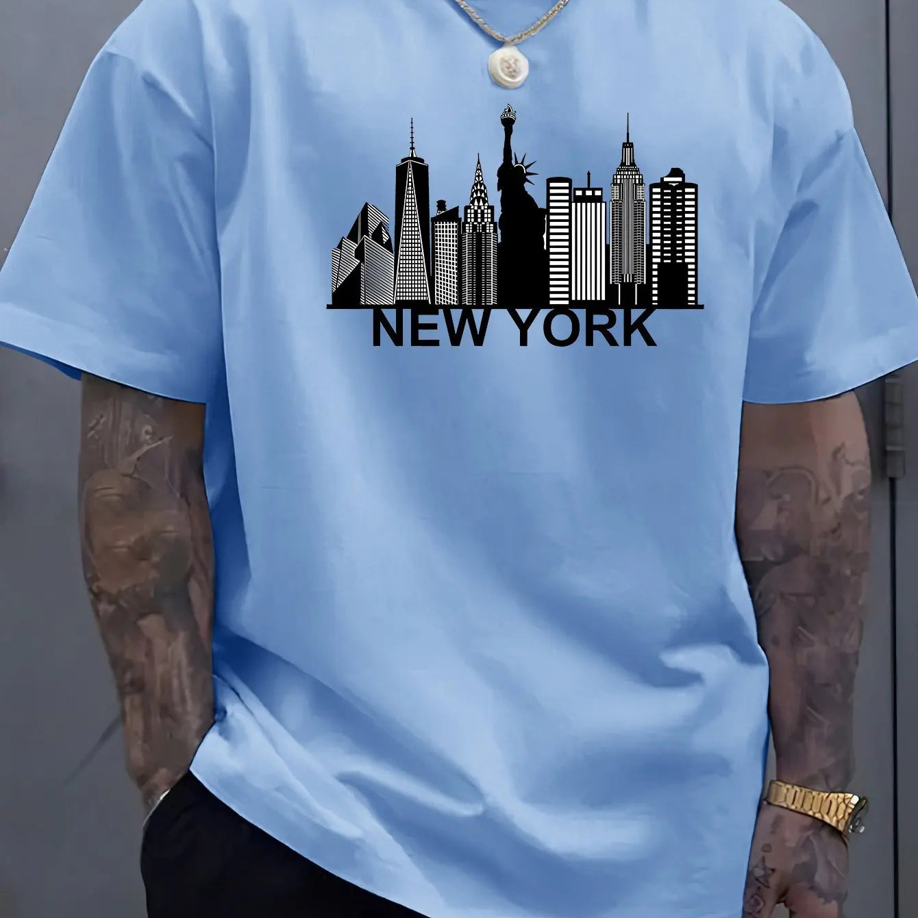 Classic New York City pattern print,men pure cotton fashionable casual loose roundneck Tshirt,trendy and creative outfit design