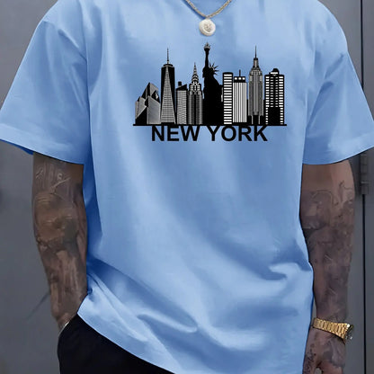 Classic New York City pattern print,men pure cotton fashionable casual loose roundneck Tshirt,trendy and creative outfit design
