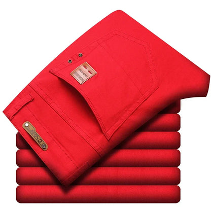 Autumn Jeans Men's New Brand Clothing Fashion Stretch Denim Pants Straight Trousers Male Red Lake Blue Yellow Trousers