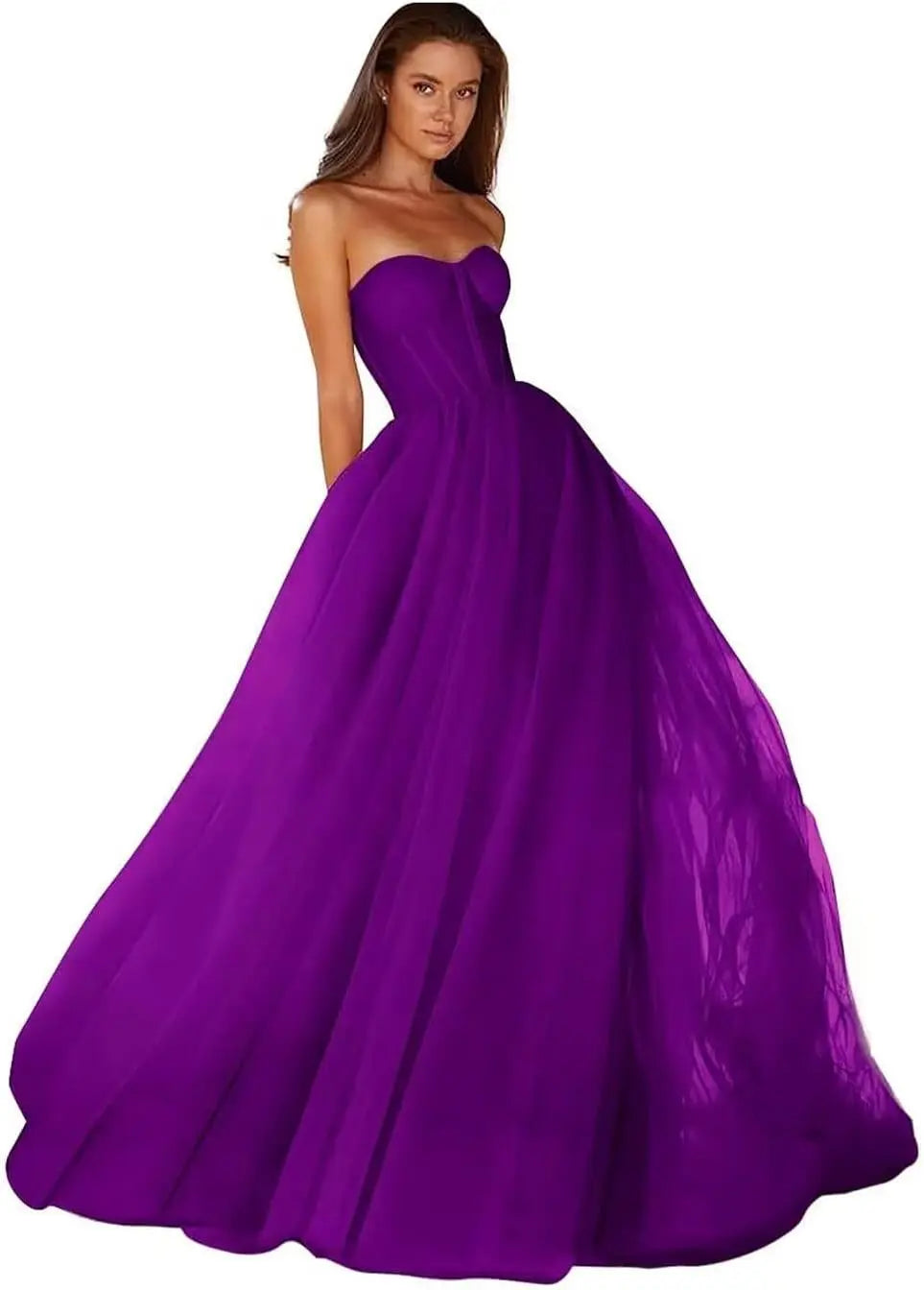 Vestidos de Baile Tomara que Caia Femininos 2026 Vestido de Festa Longo de Tule com Decote Coração para Eventos Formais Vestido de Festa de Luxo