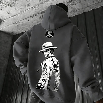 Anime Ace Hand Drawn Printed Hoodie Spring/Autumn New Harajuku Men's and Women's Loose Casual Parent Child Sweater Top