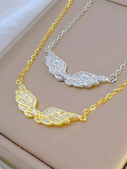 Fashion Retro Light Luxury White Jewelry Angel Wings Necklace Exquisite Personality Stainless Steel Clavicle Chain