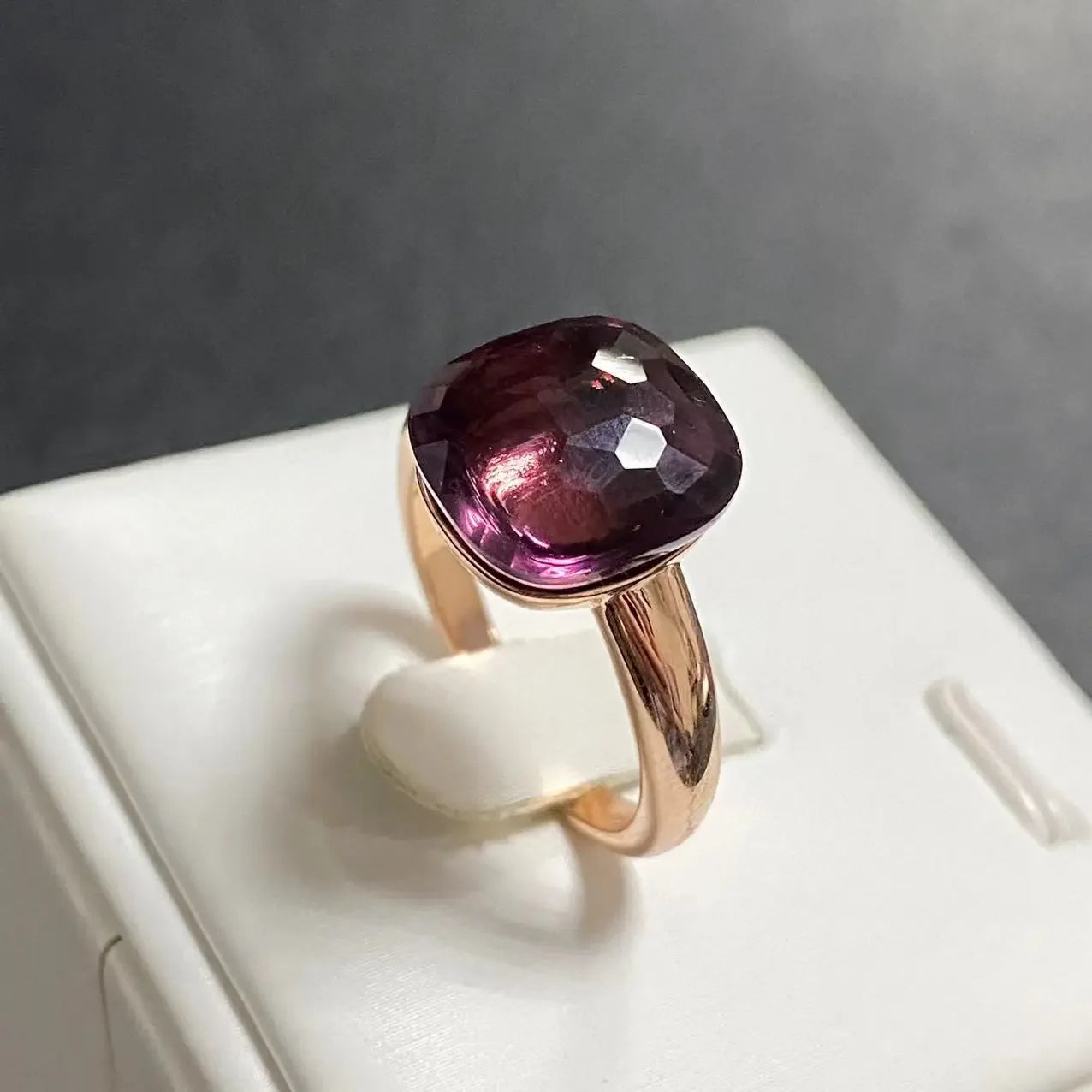 Trendy 12.6mm Flat Rose Gold Ring 35 Candy Colors Green Amethyst Turquoise Crystal Jewelry Gift for Women