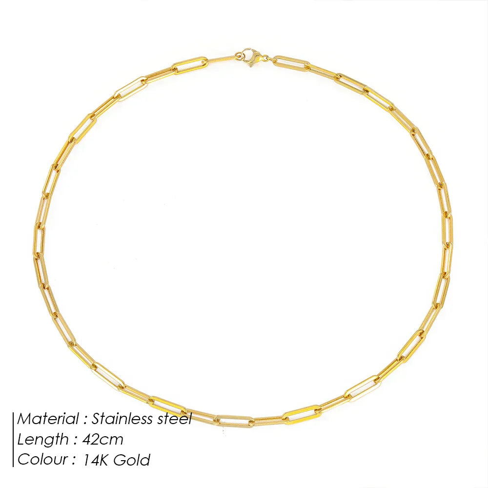 Fashion Paperclip Link Chain Women Necklace Stainless Steel Gold Color Chain Necklace For Women Men Jewelry Gift