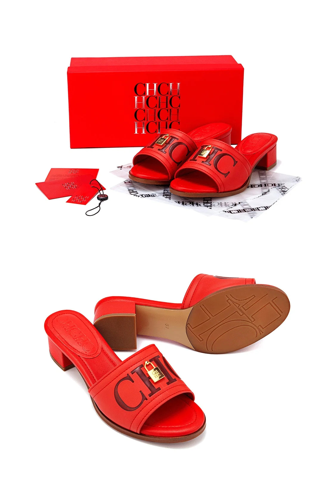Fashion Monogram Print Elegant Design Women's Low Heeled Slippers Solid Color High Quality Metal Lock Simple Single Shoes