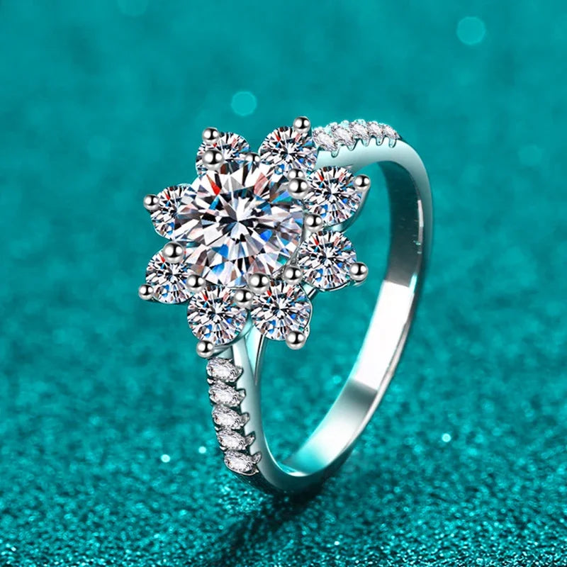 1ct 2ct Moissanite Eternity Ring 925 Sterling Silver with Gold Plated Wedding Flower Lab Diamond Rings For Women Jewelry