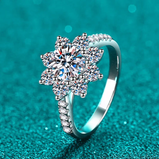 1ct 2ct Moissanite Eternity Ring 925 Sterling Silver with Gold Plated Wedding Flower Lab Diamond Rings For Women Jewelry