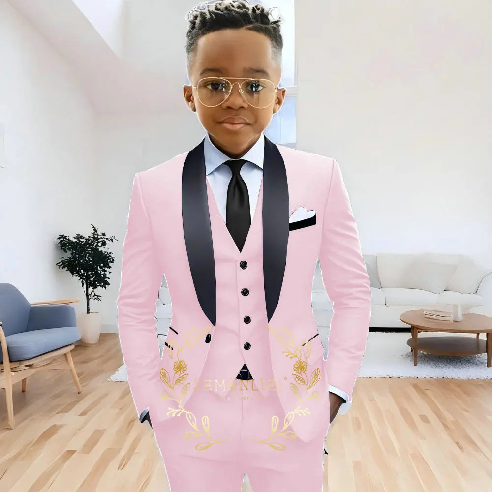 Formal Navy Blue Boys Suit Jacket Pants Vest 3 Piece Set Shawl Lapel Blazer for Kids Wedding Tuxedo Suits 2-16 Years Clothes