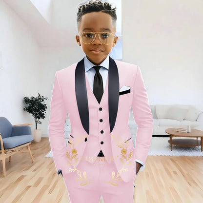Formal Navy Blue Boys Suit Jacket Pants Vest 3 Piece Set Shawl Lapel Blazer for Kids Wedding Tuxedo Suits 2-16 Years Clothes