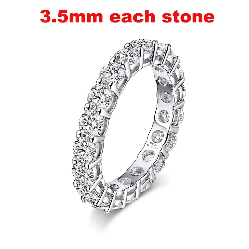 2-5mm Full Moissanite Ring for Women Sparkling Wedding Eternity Bands 100% S925 Sterling Silver Jewelry Classic Ring
