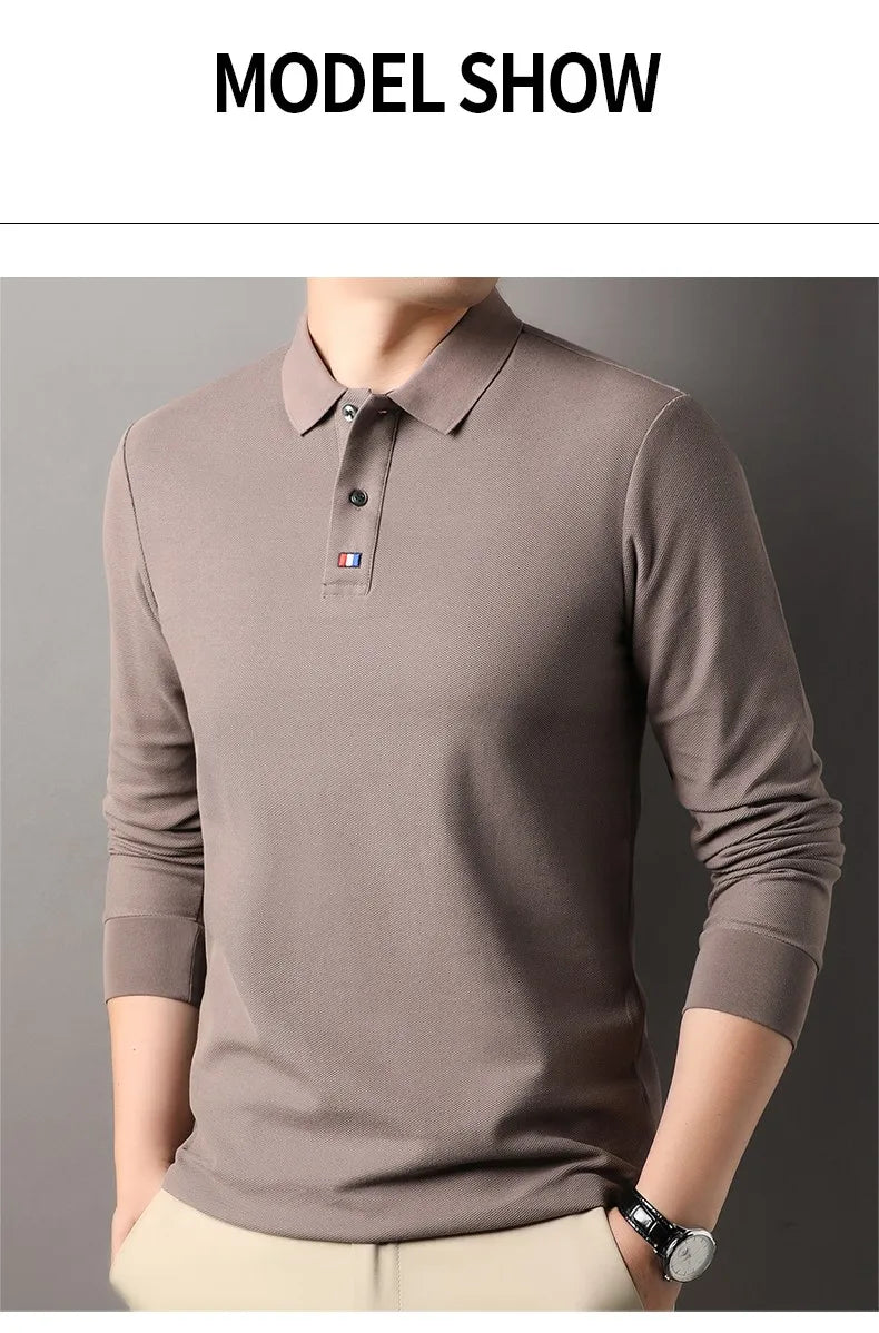 High end brand men's polo shirt long sleeved luxury fashion embroidered craft top 100% cotton 2024 Spring and Autumn new T-shirt