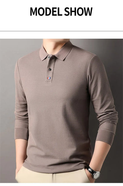 High end brand men's polo shirt long sleeved luxury fashion embroidered craft top 100% cotton 2024 Spring and Autumn new T-shirt