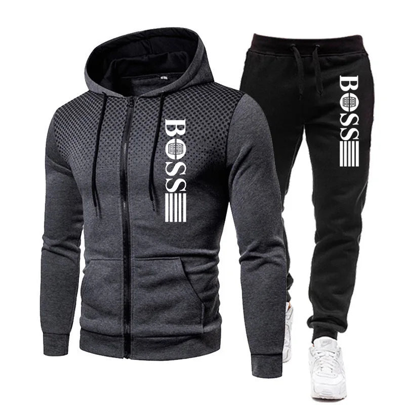 2026 New Men's zippered hoodie + Casual Pants Set for Autumn and Winter fashion Fitness and Warm sportswear Two-piece set