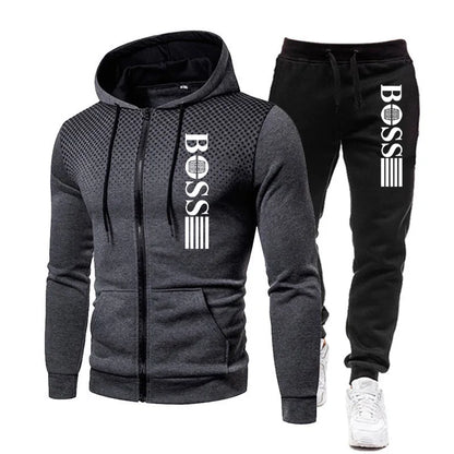 2026 New Men's zippered hoodie + Casual Pants Set for Autumn and Winter fashion Fitness and Warm sportswear Two-piece set