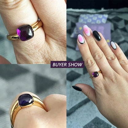 925 Sterling Silver 10K Gold Plated Color Crystals Rings For women's ring Luxury Inlaid Water Drop Pendant Party Gift
