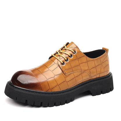 Business Formal Big Head Leather Shoes Men Spring Autumn Fashion Platform Shoes Male Lace Designer Stone Pattern Dress Shoes Man