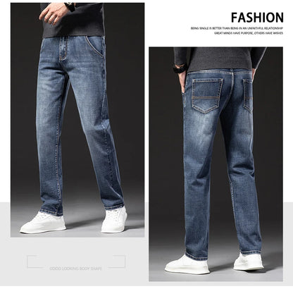 New Autumn and Winter  Plus Size 40 42 44 Men Straight Loose Jeans Business Fashion Denim Stretch Pants Male Brand Trousers