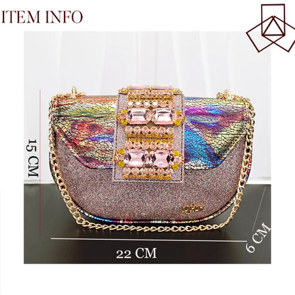 Fashion Mature  Brushed Style Rainbow Color Rhinestone Decoration Design Party Wedding Lady High Heels and Bag Set