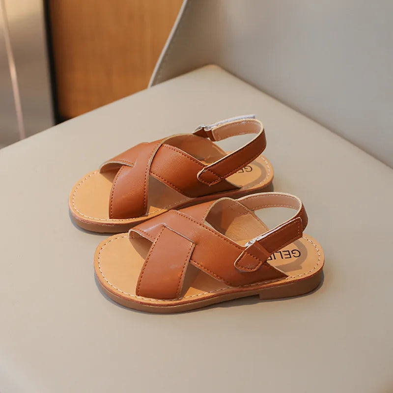 Size 21-35 Boys Girls Sandals 2026 Summer Children Beach Shoes Kids Fashion Cross-tied Anti-sliperry Soft Simple New Hot I10089