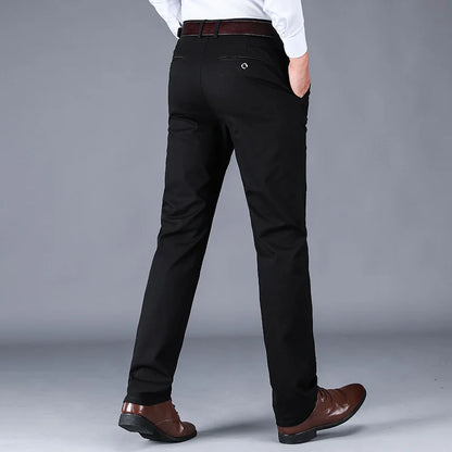 98% Cotton Casual Pants Men Straight Loose High Waist Business Stretch Trousers Mens Solid Color Full Length Pants Man Plus Size