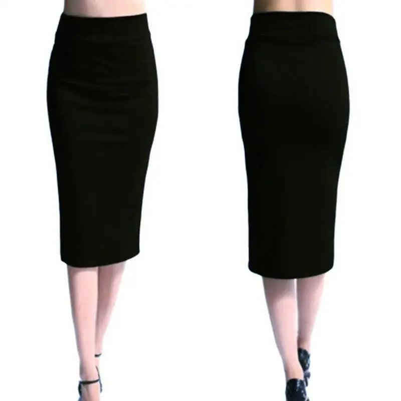 Women Pencil Skirt New Ladies Office Stretch Bodycon Midi Skirt Female High Waist Mid-Calf Jersey Skirts Puls Size XL