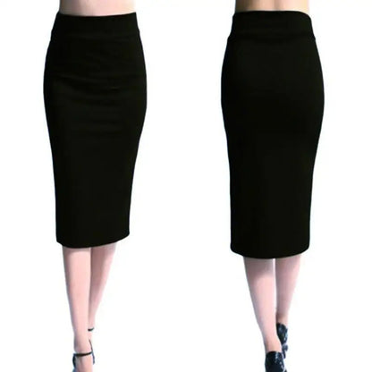 Women Pencil Skirt New Ladies Office Stretch Bodycon Midi Skirt Female High Waist Mid-Calf Jersey Skirts Puls Size XL