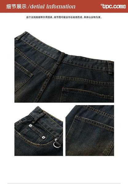 Men's 2026 Summer American High Street Retro Gradient Washed Denim Shorts Lazy Youth Trendy Ins New Versatile Casual Capri Pants