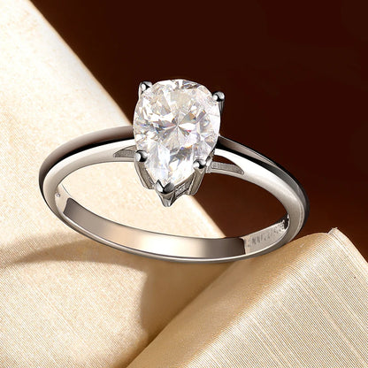 7*10mm 2ct Pear Cut Moissanite Solitaire Rings for Women D VVS1 Lab Diamond Fine Jewelry Solid 925 Silver Wedding Ring