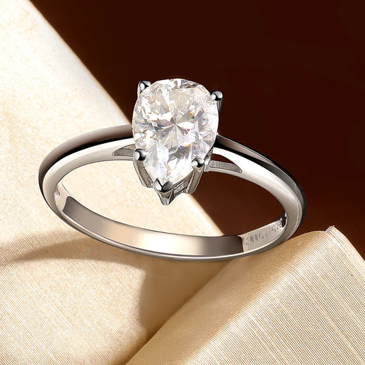 7*10mm 2ct Pear Cut Moissanite Solitaire Rings for Women D VVS1 Lab Diamond Fine Jewelry Solid 925 Silver Wedding Ring