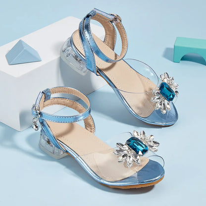 New Children's Shoes Crystal High Heels Girls' Baby Rhinestone Princess Shoes Fashion Transparent Kid's Sandals
