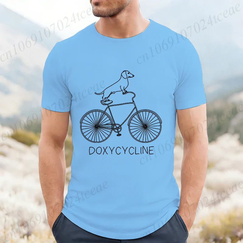Dachshund Bicycle Printed Graphic T Shirts For Men Casual O Neck Short Sleeve T-Shirts Fashion Streetwear Vintage Male Tops