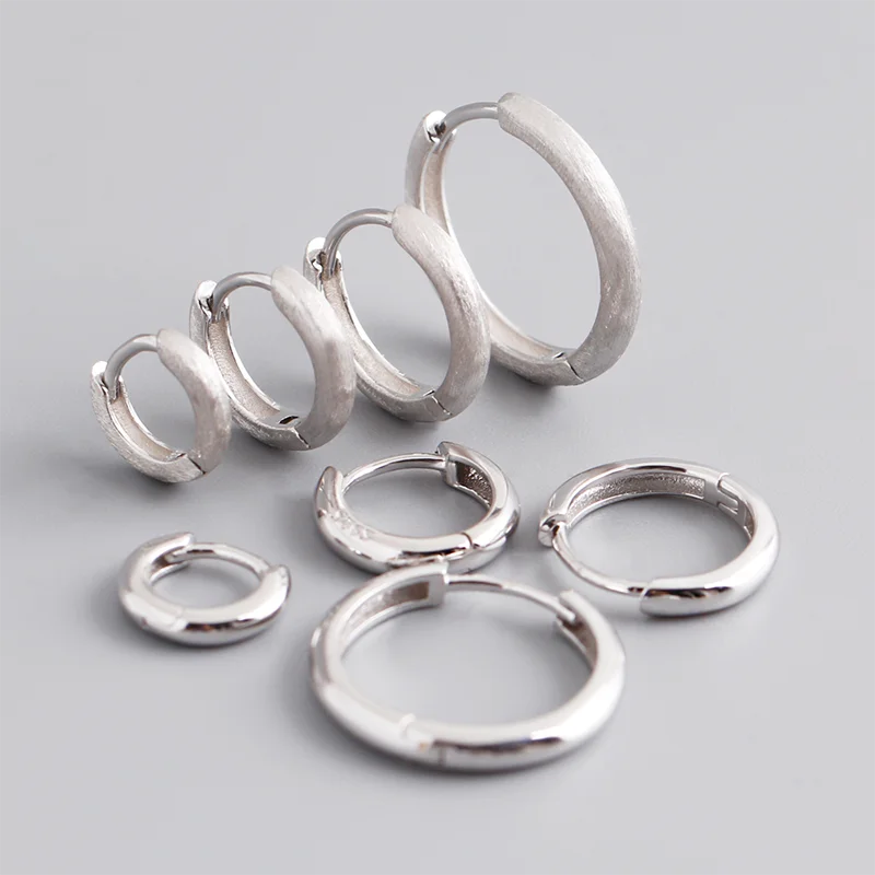 925 Sterling Silver Minimalist Matte Gothic Unisex Huggies Ear Hoop Earrings for Women Men Piercing Ear Buckle Jewelry