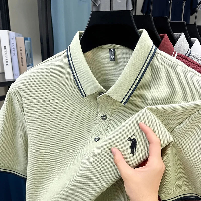 Fashion brand 100% cotton summer new item men's original pony embroidered polo shirt comfortable and breathable short sleeve top