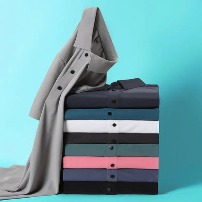 High quality wrinkle resistant ice silk short sleeve t-shirt men's summer Lapel loose casual solid color top high-end polo men