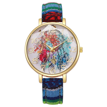 1/2/3/5PCS Fashion Women Watches Vintage Flowers Printed PU Strap Quartz Watch for Women Clock Gift Reloj Mujer（Without Box）