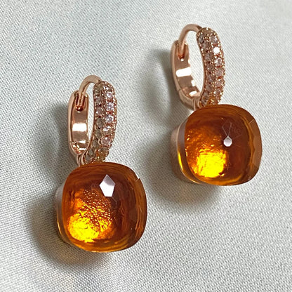 Classic Candy Color Earrings Inlay Transparent Zircon 27Colors Crystal Earrings Rose Gold Plated Fashion Jewelry For Women