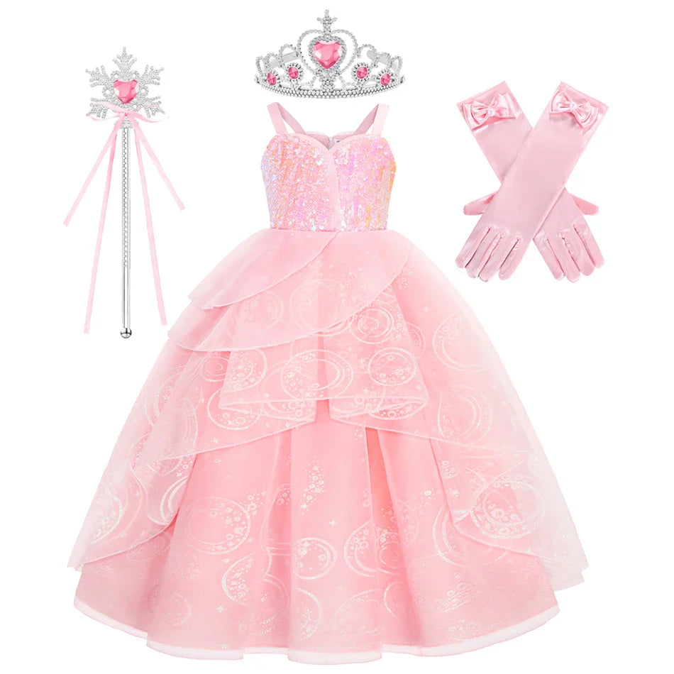 Children Pink Witch Dress Wicked Glinda Elphaba Clothes Cosplay Costume Girls Halloween Costume Kids Good Witch Princess Dresses