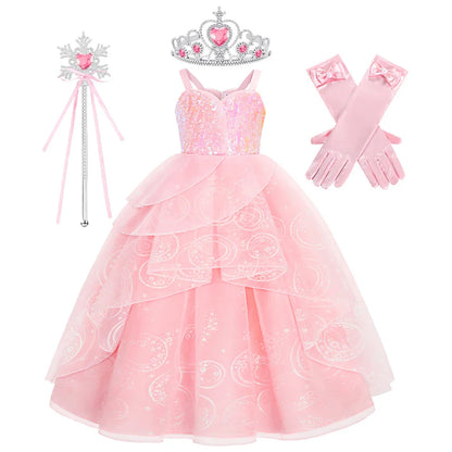 Children Pink Witch Dress Wicked Glinda Elphaba Clothes Cosplay Costume Girls Halloween Costume Kids Good Witch Princess Dresses