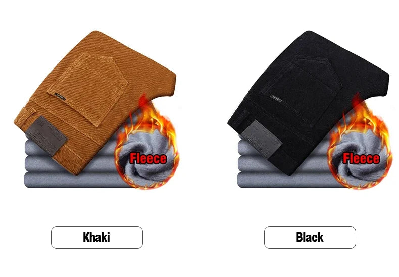 Winter Men's Fleece Corduroy Pants Warm Classic Casual Business Plush Thickened Business Trousers Male Brand Clothing