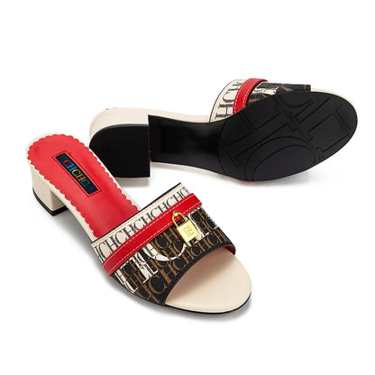 Fashionable High Quality Metal Lock Monogram Print Women's Low Heeled Slippers Temperament Versatile Women's Slippers