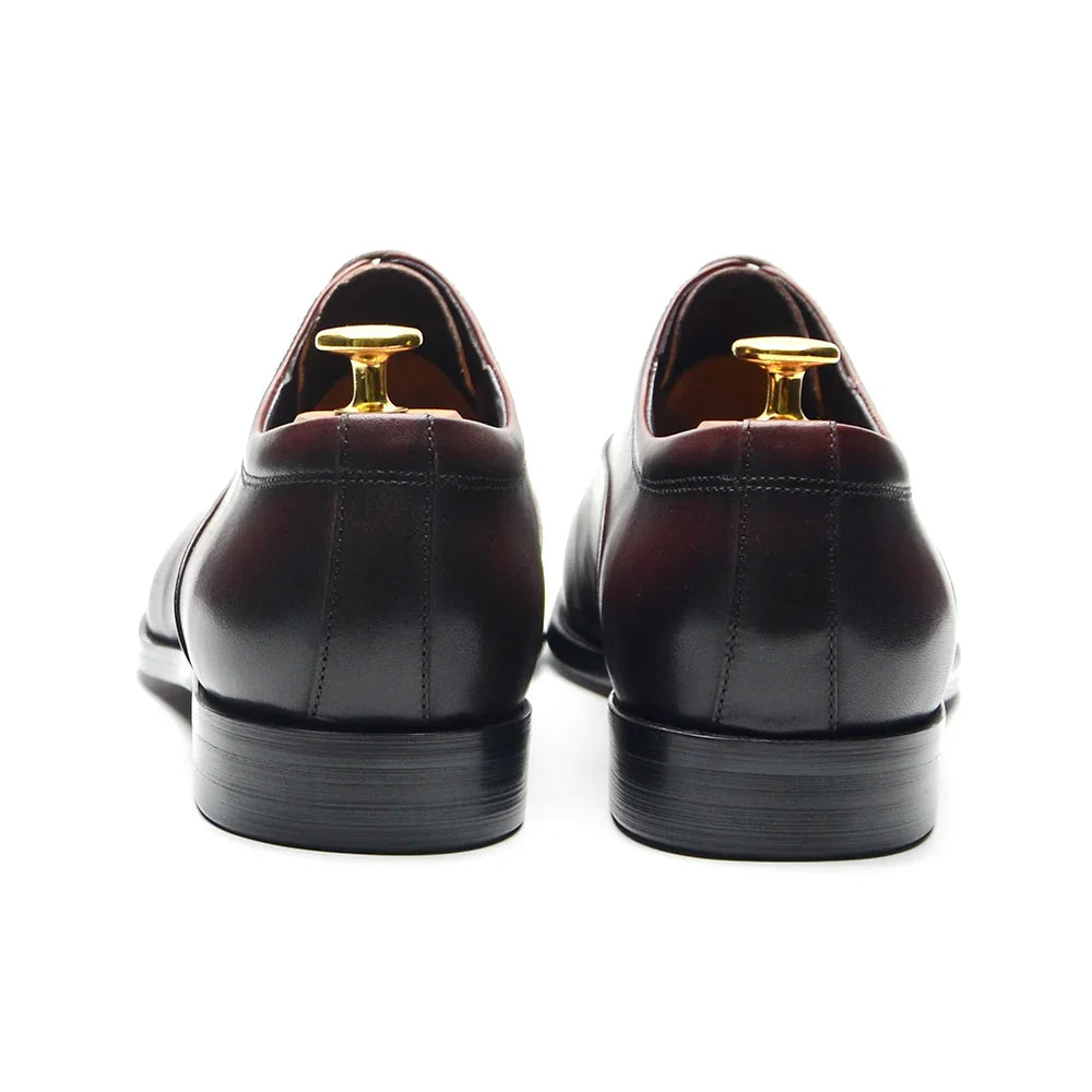 Italian Classic Mens Oxford Dress Shoes Genuine Leather Lace-up Plain Toe Burgundy Black Business Wedding Formal Shoes for Men