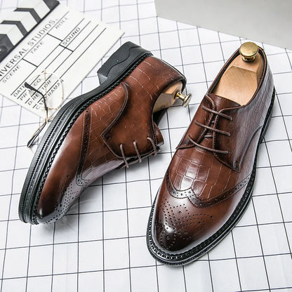 Luxury Men Brogue Dress Shoes Men Suit Casual Shoes Formal Business Leather Shoes Men Brown Wedding Italian Banquet Shoe Size 46