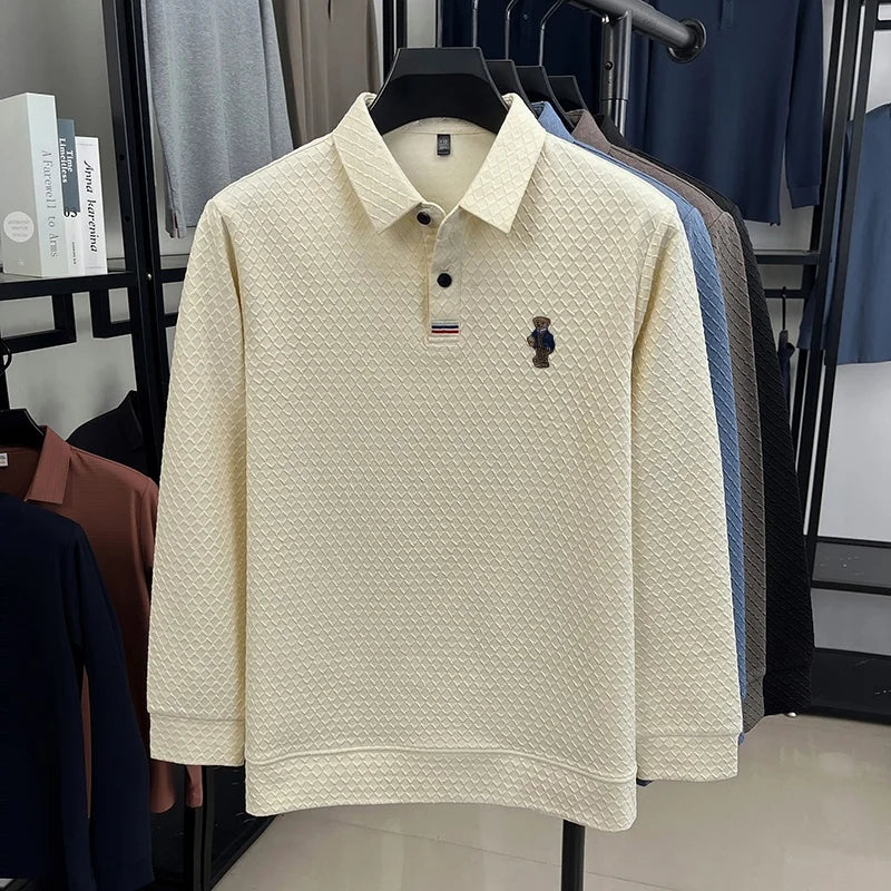 luxury brand men's new high quality long sleeves Polo shirt lapel embroidery jacquard T-shirt business fashion leisure Mens wear
