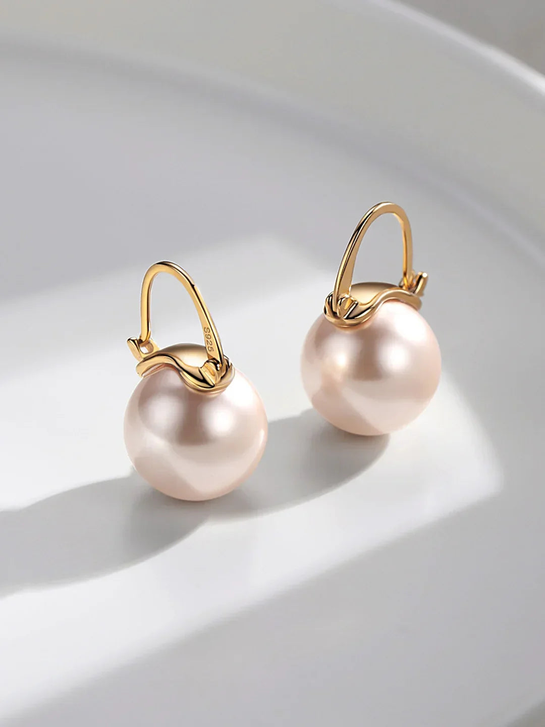 925 Sterling Silver Earring Pink Color Pearl Earring For Women Wedding Party Gift Fashion Jewelry 12-14mm Shell Pearl