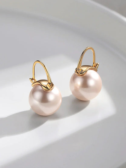 925 Sterling Silver Earring Pink Color Pearl Earring For Women Wedding Party Gift Fashion Jewelry 12-14mm Shell Pearl