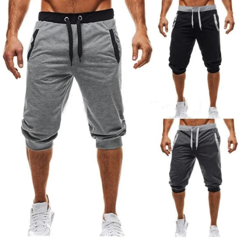 2025 new men's sports pants men's casual jogging shorts elastic fitness pants seven quarter pants casual M-3XL men