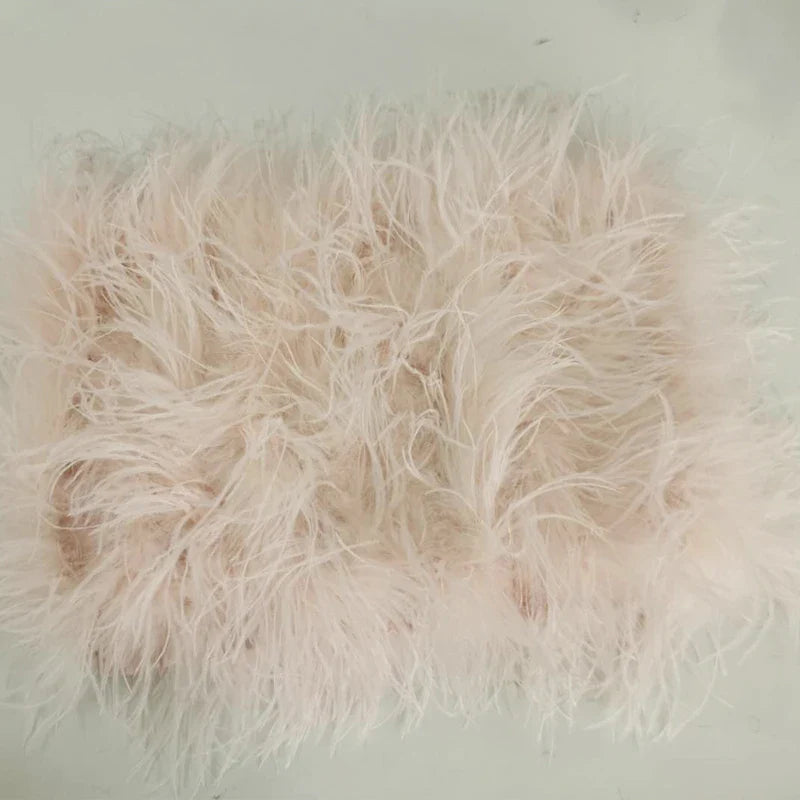 True ostrich feather Multicolor Mini Skirt Elastic Waist  Sexy Clothing Club Party Dance Rave Short Skirt Note select 3 colors